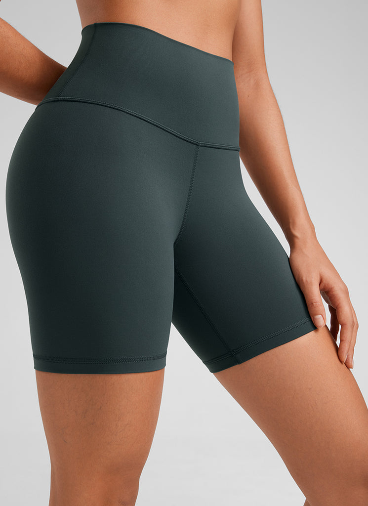 CRZ YOGA Women's Yoga High Rise Biker Shorts Butterluxe Shorts 6'' Forest Dark Green