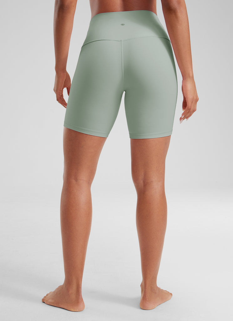 CRZ YOGA Women's Yoga High Rise Biker Shorts Butterluxe Shorts 6'' Green Palm Court