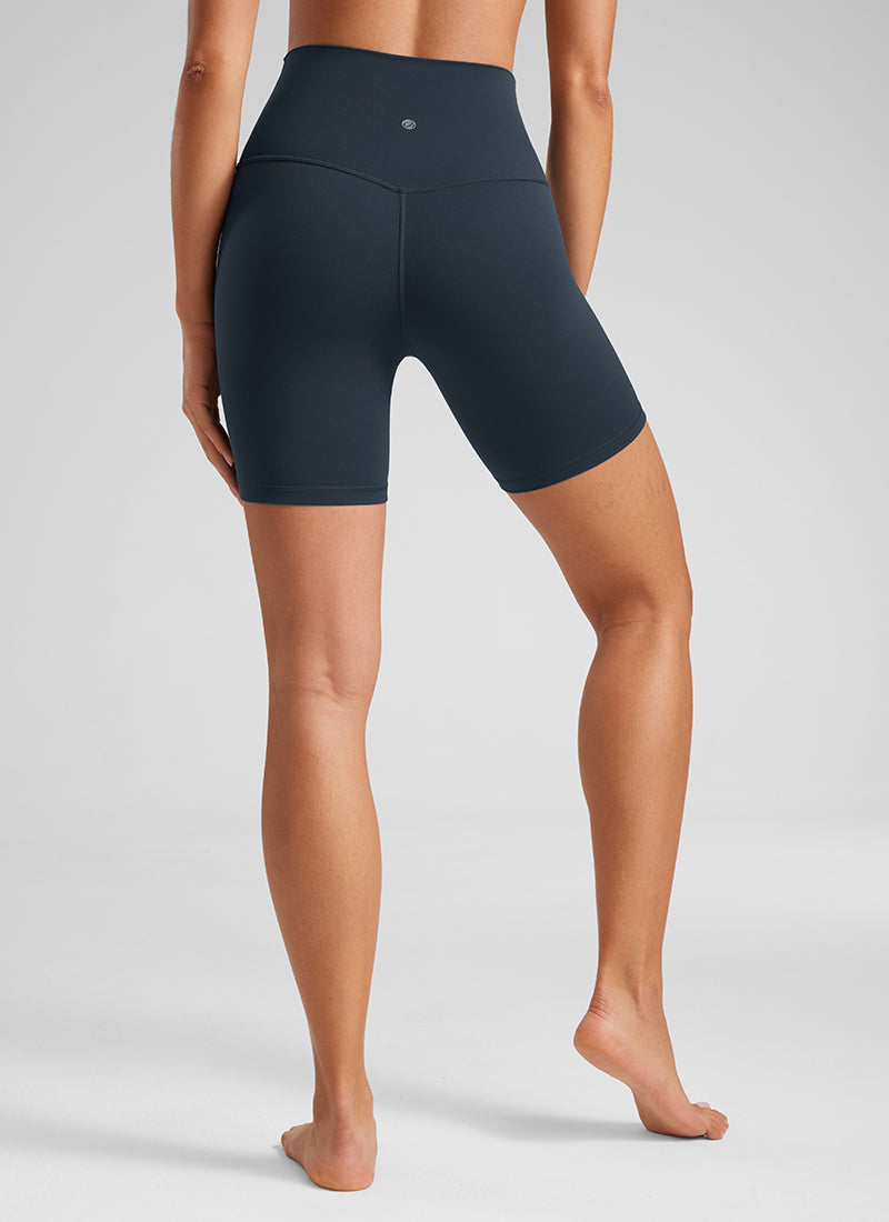 CRZ YOGA Women's Yoga High Rise Biker Shorts Butterluxe Shorts 6'' True Navy