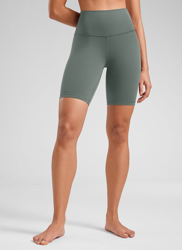 CRZ YOGA Women's Yoga High Rise Butterluxe Long Biker Shorts 8'' Olive Green