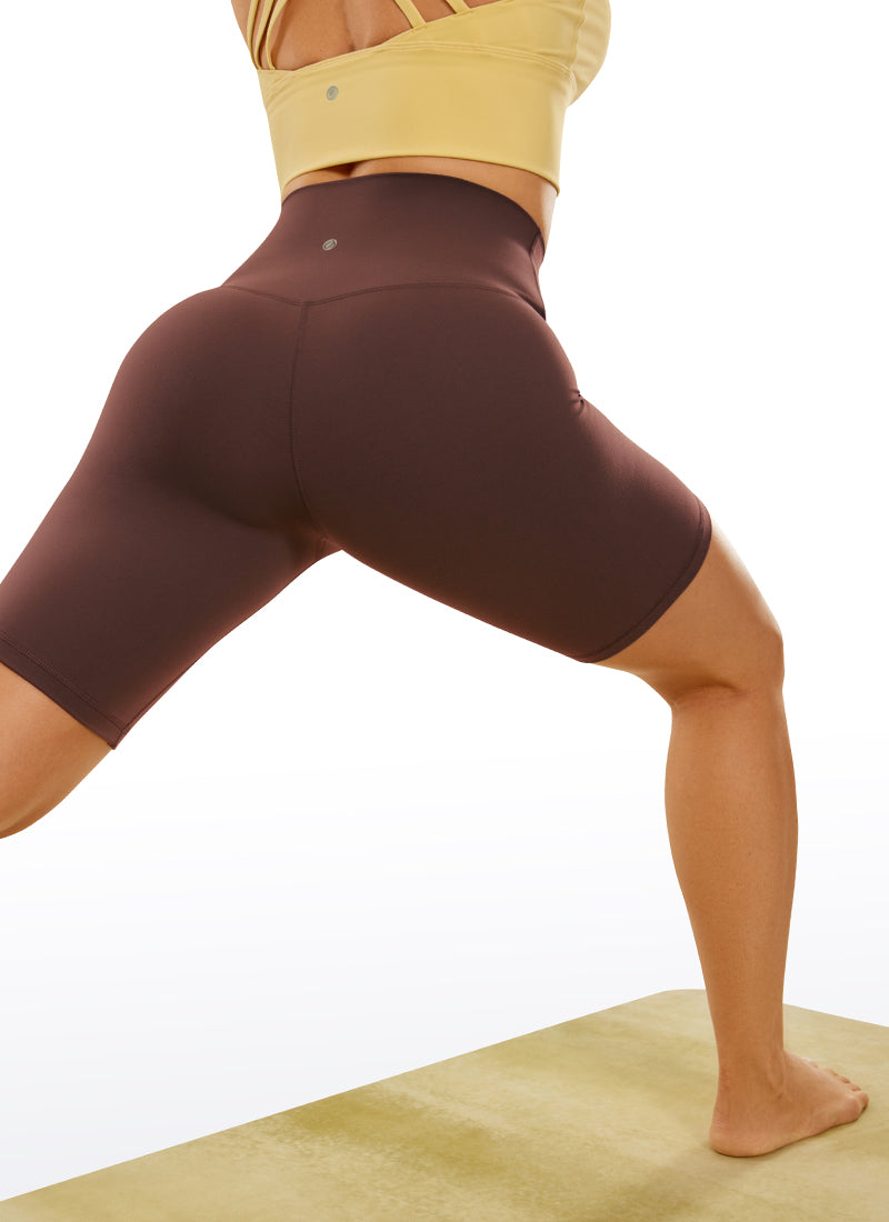 CRZ YOGA Women's Yoga High Rise Butterluxe Long Biker Shorts 8'' Taupe