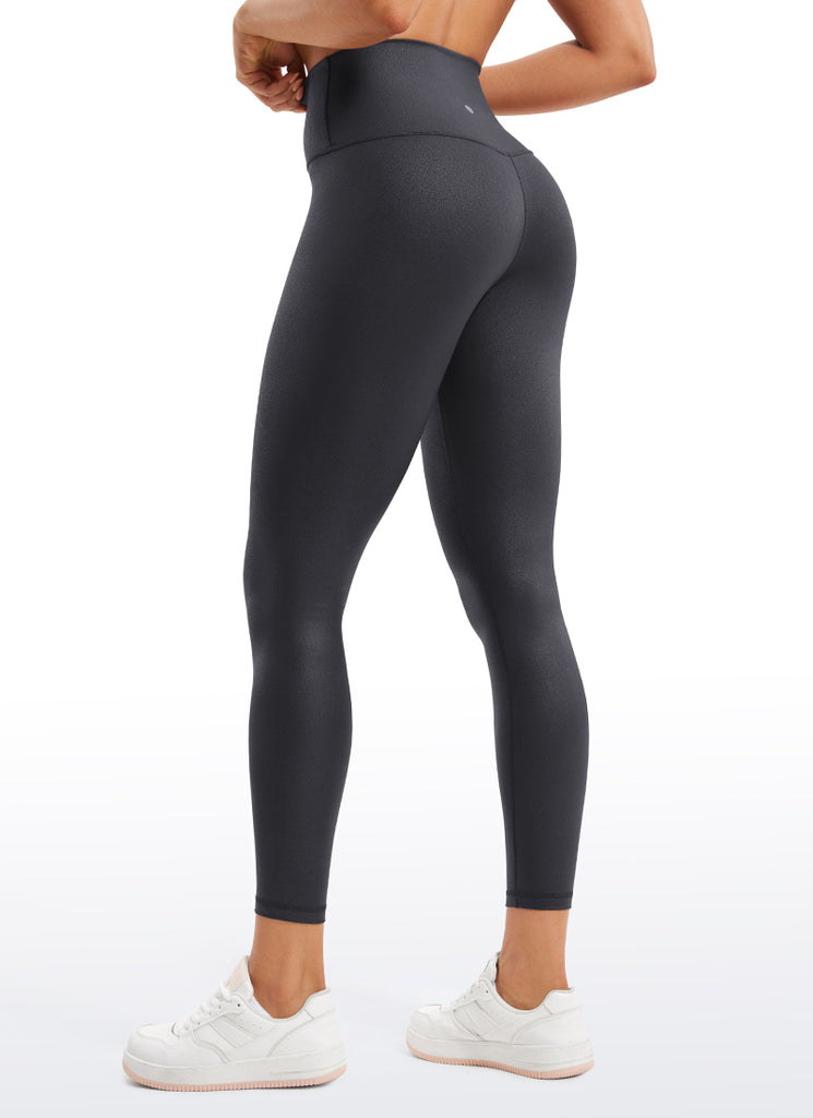 CRZ YOGA Women Butterluxe Matte Faux Leather Leggings 25'' Black Foil Pattern