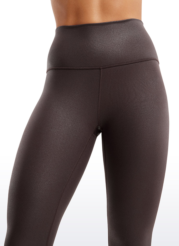 CRZ YOGA Women Butterluxe Matte Faux Leather Leggings 25'' Hot Fudge Brown Foil Pattern