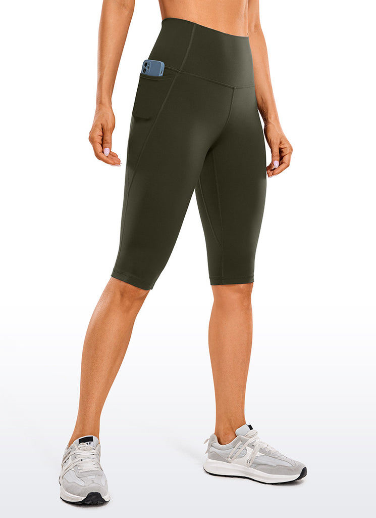 CRZ YOGA Women's Butterluxe Knee Length Pockets Capri Leggings 13" Olive Green
