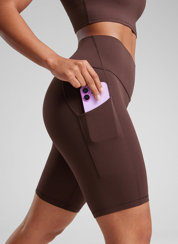 CRZ YOGA Women's Yoga High Rise Biker Butterluxe Pockets Shorts 8'' Magenta Purple