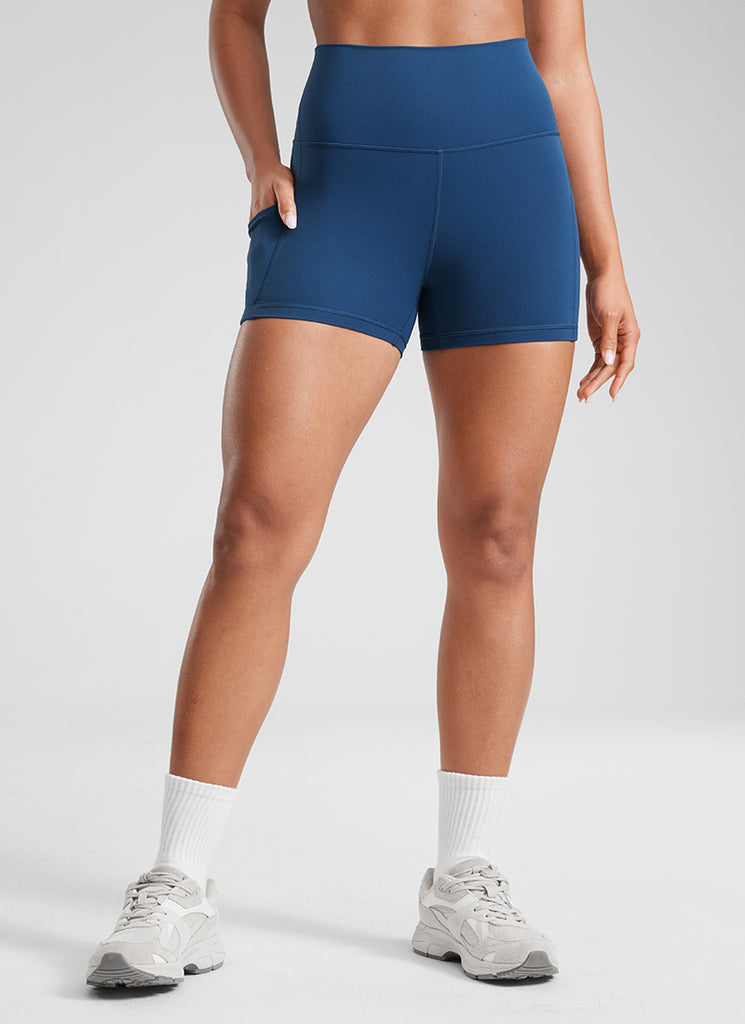 CRZ YOGA Women's Yoga High Rise Biker Butterluxe Pockets Shorts 3'' French Navy