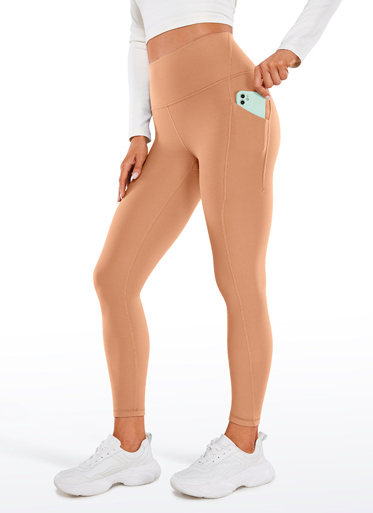 CRZ YOGA Womens Water Resistant Fleece Lined Soft Pockets Leggings 26.5" Green Jade