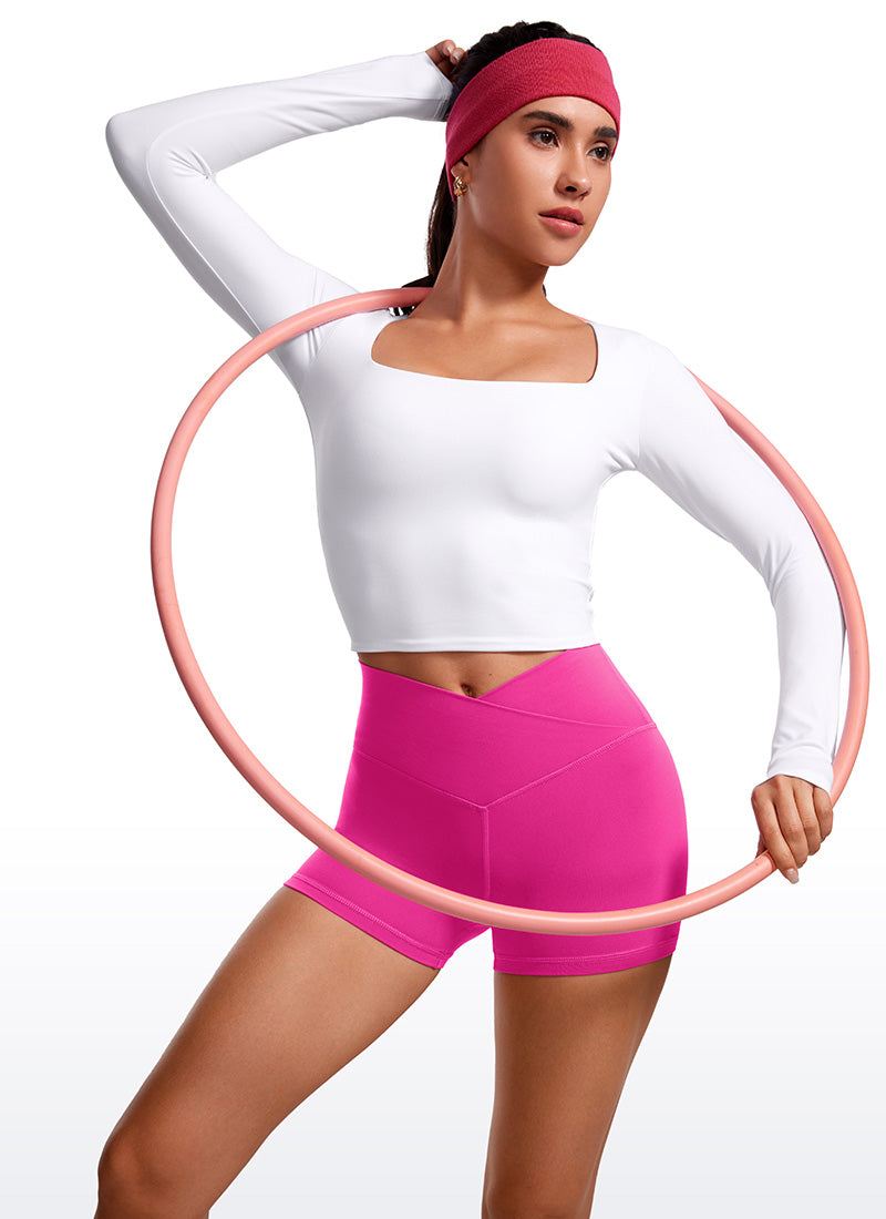 CRZ YOGA Women's High Rise Butterluxe V Cross Waist Biker Shorts 3'' True Navy