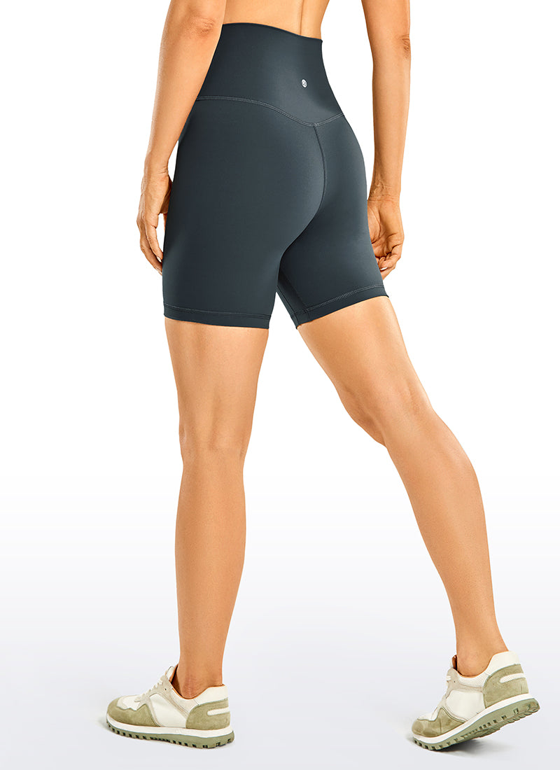 CRZ YOGA Women's Yoga High Rise Biker Brushed Nakedfeel Shorts 6'' Melanite
