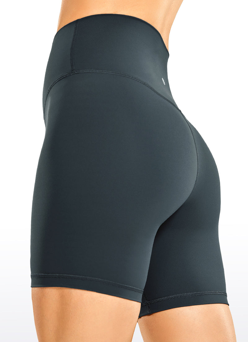 CRZ YOGA Women's Yoga High Rise Biker Brushed Nakedfeel Shorts 6'' Melanite