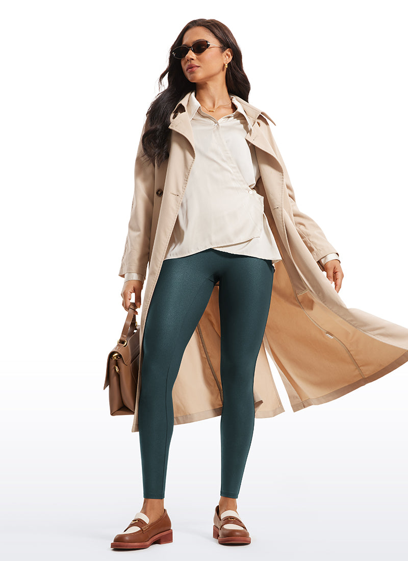 CRZ YOGA Women Butterluxe Matte Faux Leather No Front Seam Leggings 28'' Forest Dark Green Foil Pattern