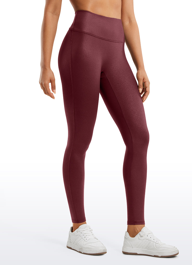 CRZ YOGA Women Butterluxe Matte Faux Leather No Front Seam Leggings 28'' Red Merlot Foil Pattern