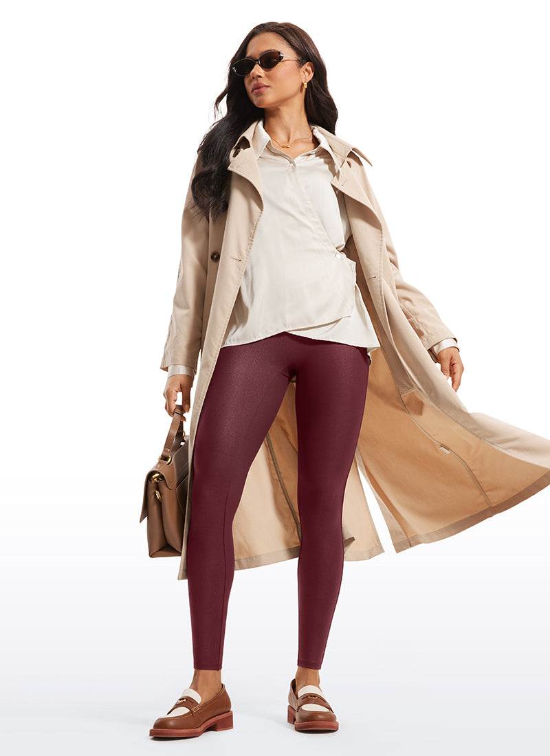 CRZ YOGA Women Butterluxe Matte Faux Leather No Front Seam Leggings 28'' Red Merlot Foil Pattern