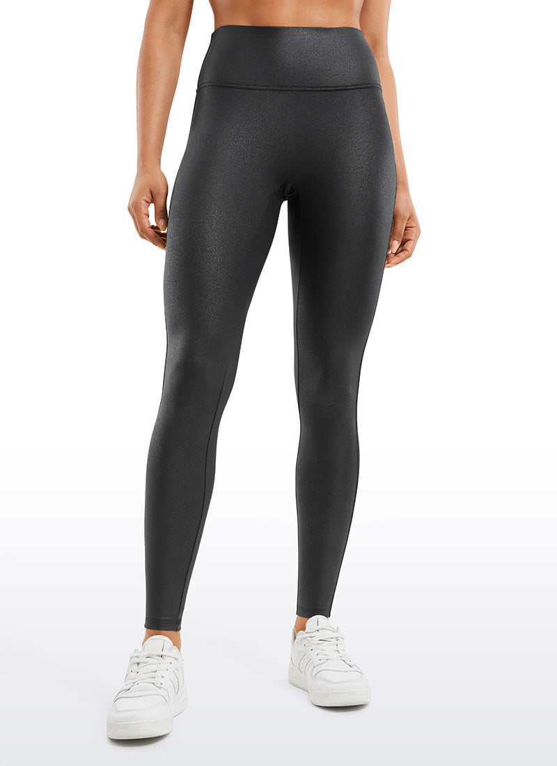 CRZ YOGA Women Butterluxe Matte Faux Leather No Front Seam Leggings 28'' Black Foil Pattern
