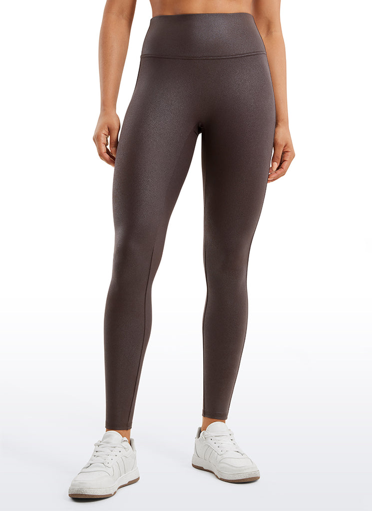 CRZ YOGA Women Butterluxe Matte Faux Leather No Front Seam Leggings 28'' Black Foil Pattern