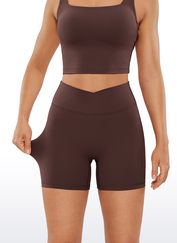 CRZ YOGA Womens Butterluxe Crossover No Front Seam Biker Shorts 5" Taupe