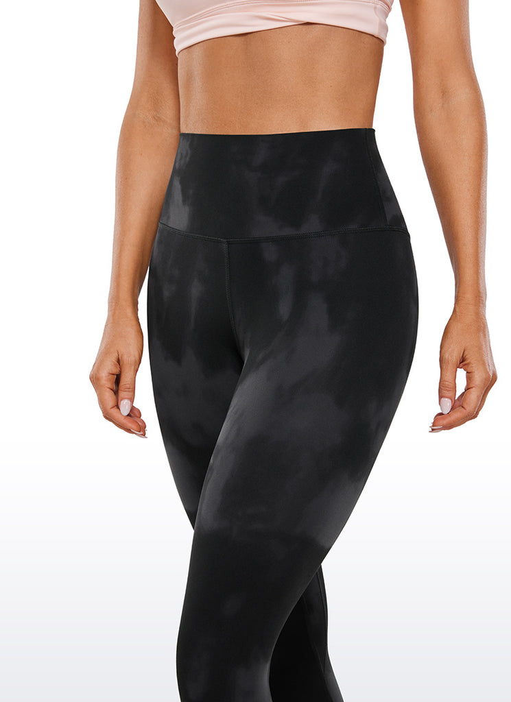 CRZ YOGA Women Butterluxe High Waisted Double seamed Yoga Leggings 25" Black Tie Dye Flowers