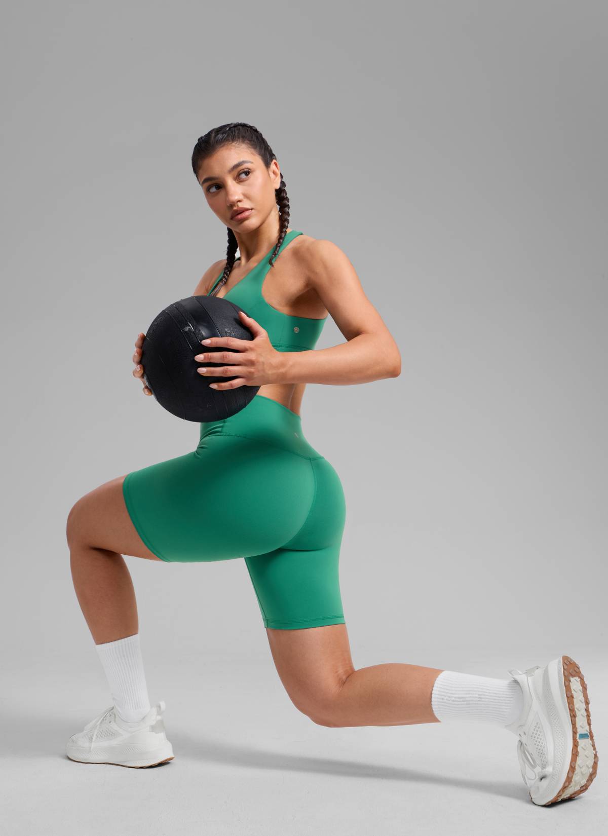 CRZ YOGA Women's Workout High Rise Biker Shorts Butterbreeze Shorts 6'' Cascadia Green @model_info:Mriana