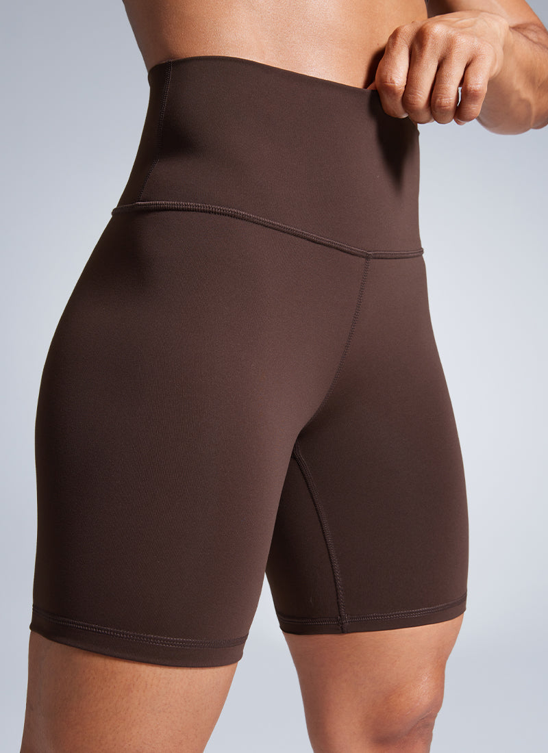 CRZ YOGA Women's Workout High Rise Biker Shorts Butterbreeze Shorts 6'' Hot Fudge Brown
