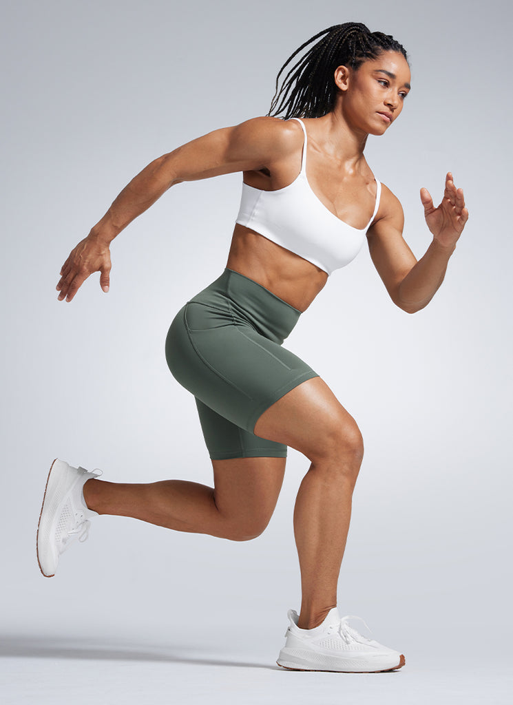 CRZ YOGA Women's Workout High Rise Pocket Shorts Butterbreeze Shorts 6'' Grey Sage