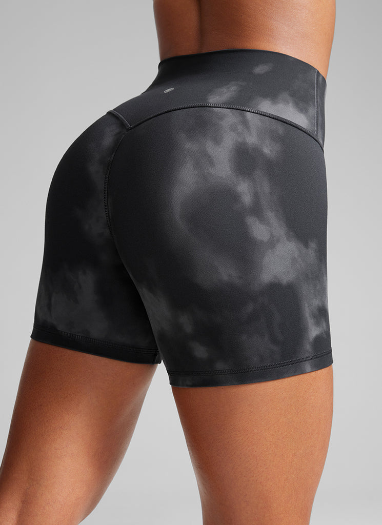 CRZ YOGA Womens Butterlift Scrunch Butt Atheletic Workout Biker Shorts Grey Tie Dye Flowers