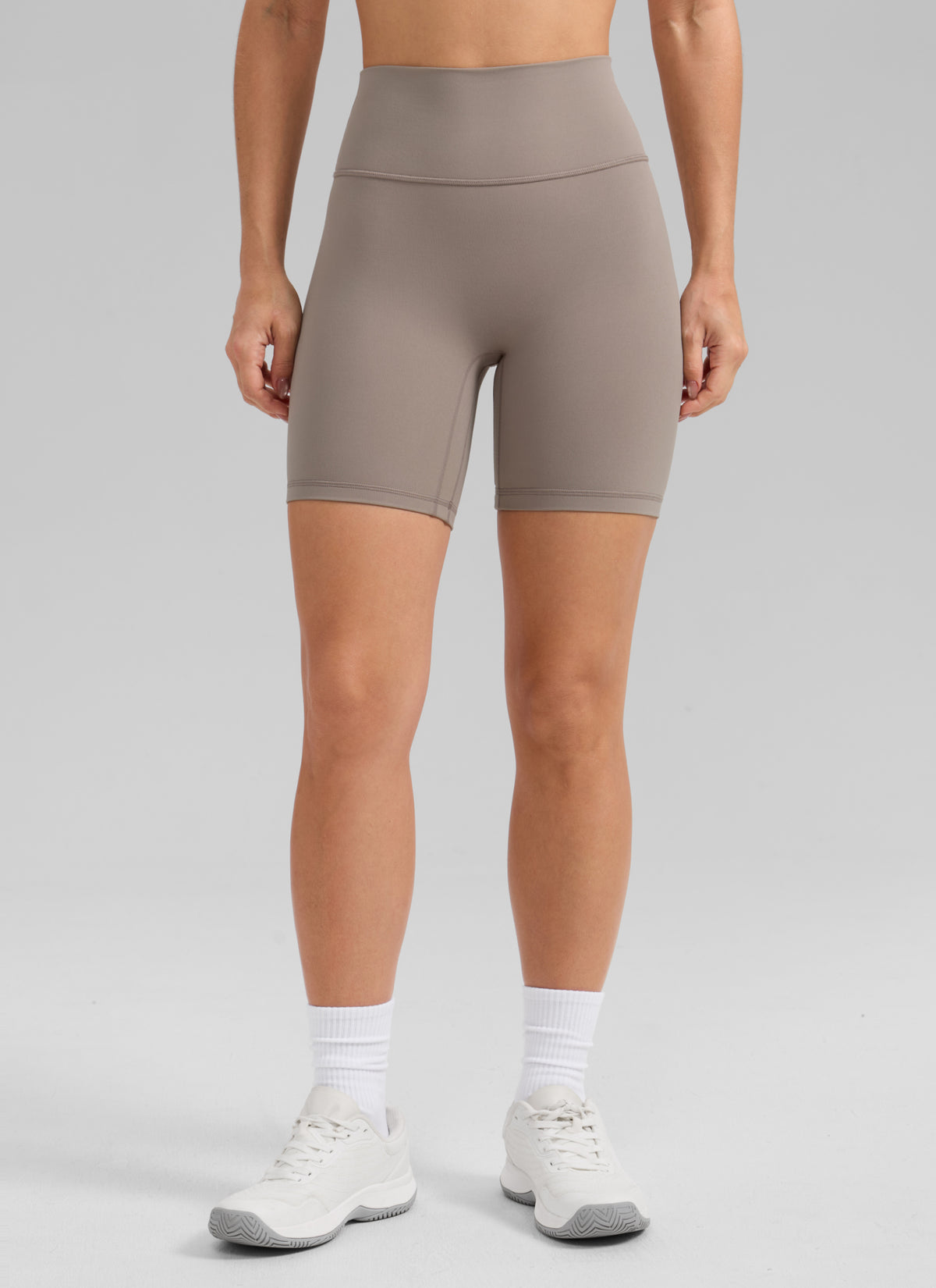 CRZ YOGA Butterlift Womens Scrunch Butt Biker Shorts 6'' No Front Seam Creamy Latte