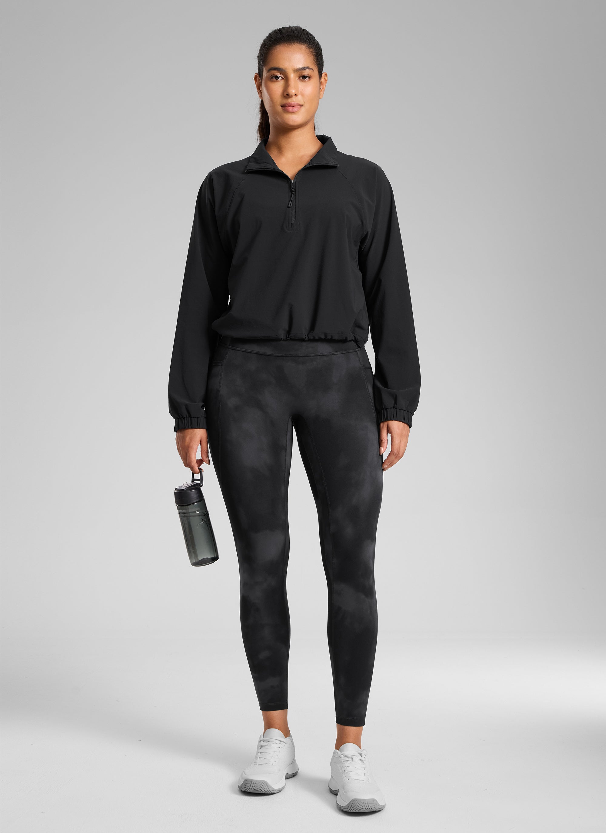 CRZ YOGA Women's Butterlift High Rise No Front Seam Pocket Legging Black Tie Dye Flowers