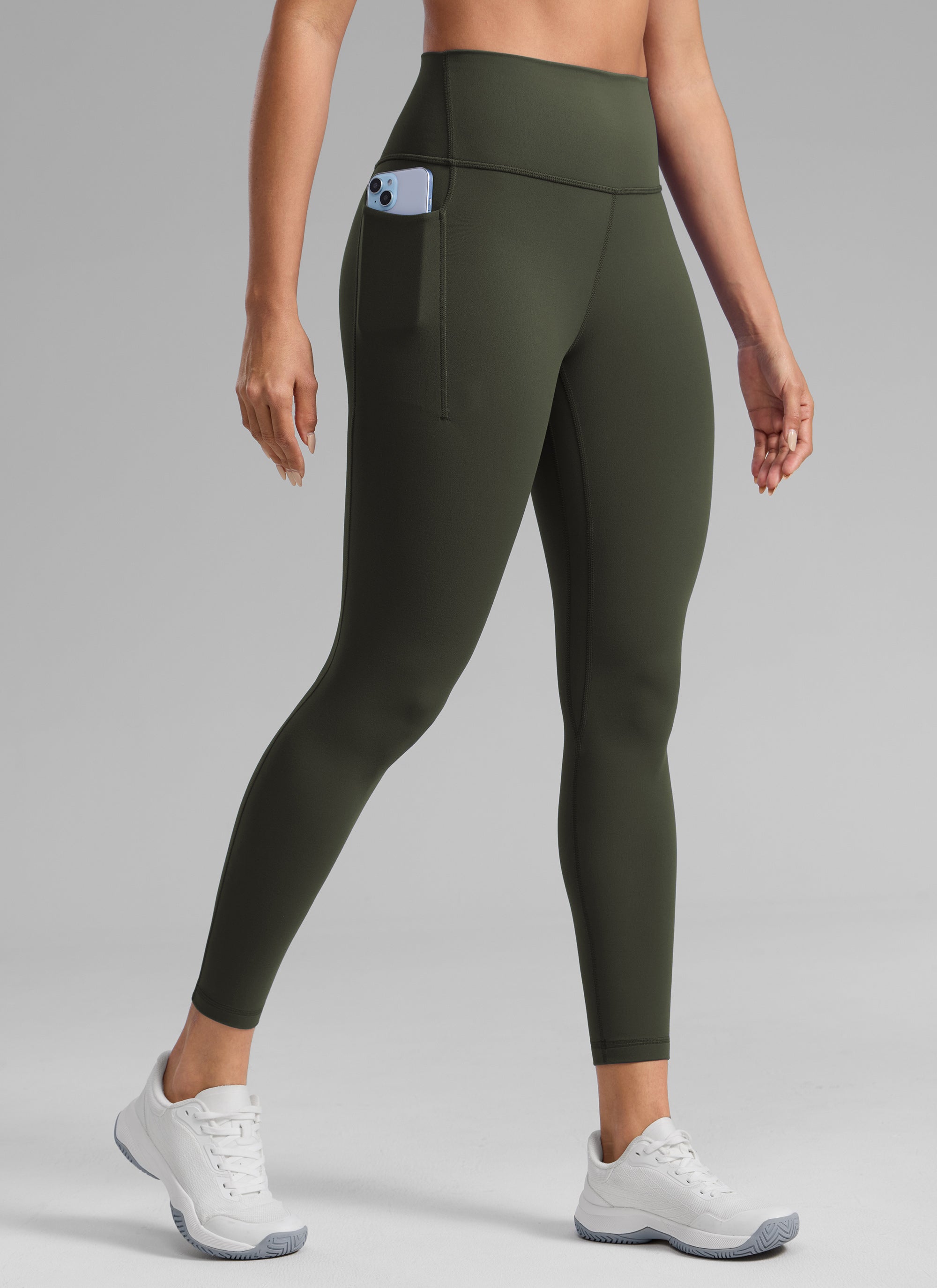 CRZ YOGA Women's Butterlift Workout High Rise Pocket Leggings 25'' Olive Green