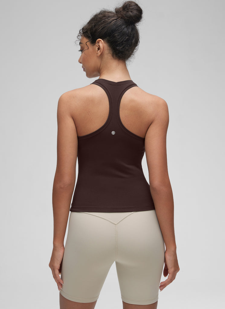 CRZ YOGA Women's Yoga Tight Fit Butterluxe Crewneck Tank Top Racerback Hot Fudge Brown