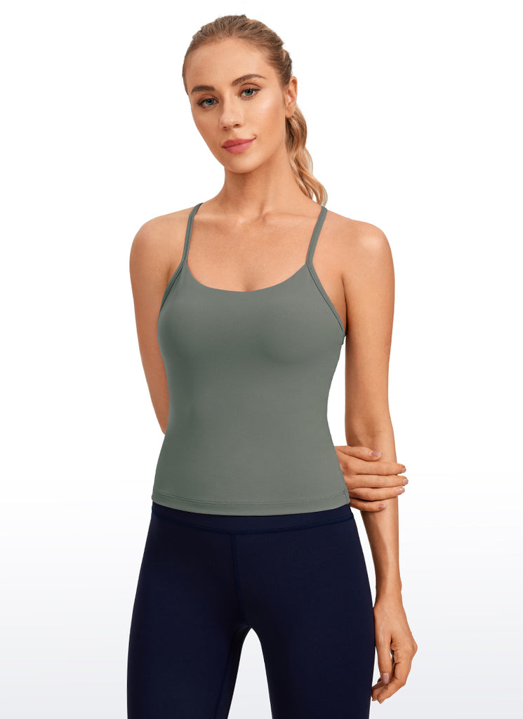 CRZ YOGA Women's Yoga Slim Fit Butterluxe Built-in Bra Tank Y Back Grey Sage