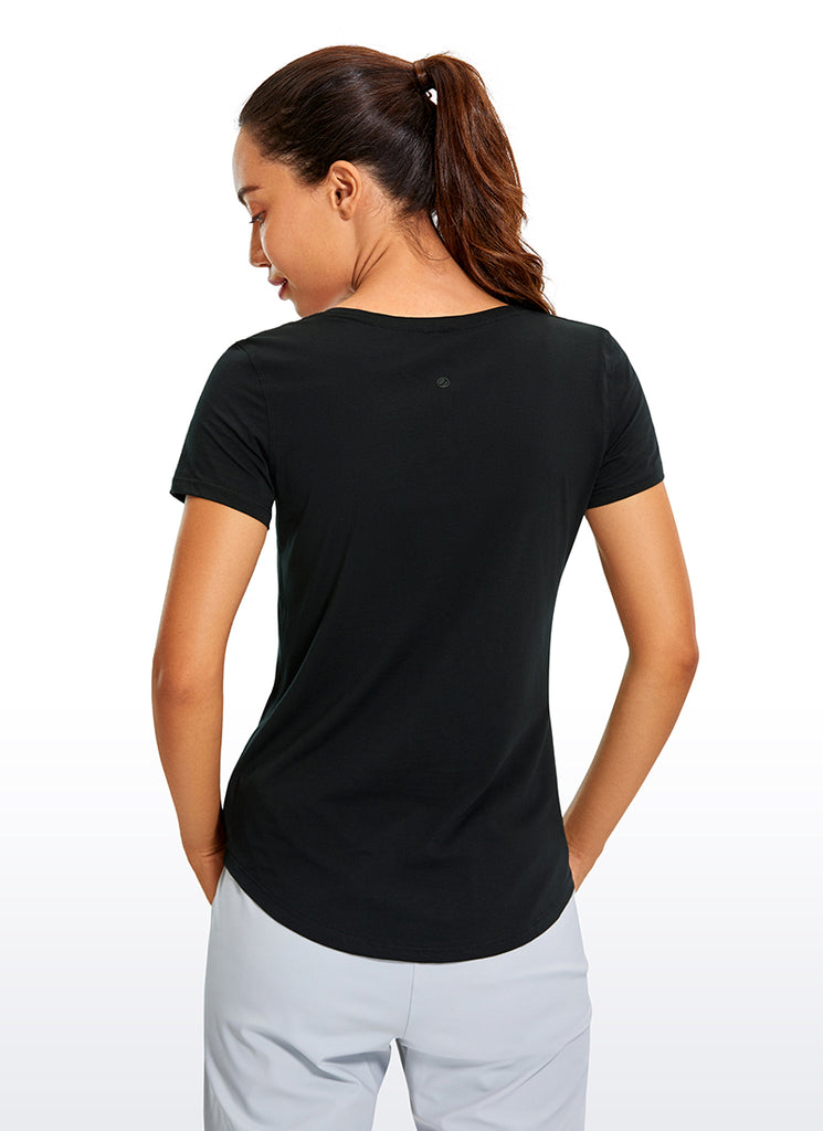 CRZ YOGA Women's Casual Relaxed Fit Shirts Pima Cotton Short Sleeves Black
