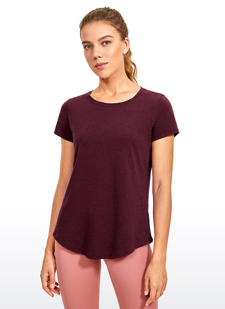 CRZ YOGA Women's Casual Relaxed Fit Shirts Pima Cotton Short Sleeves Misty Merlot