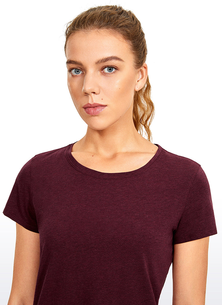 CRZ YOGA Women's Casual Relaxed Fit Shirts Pima Cotton Short Sleeves Misty Merlot