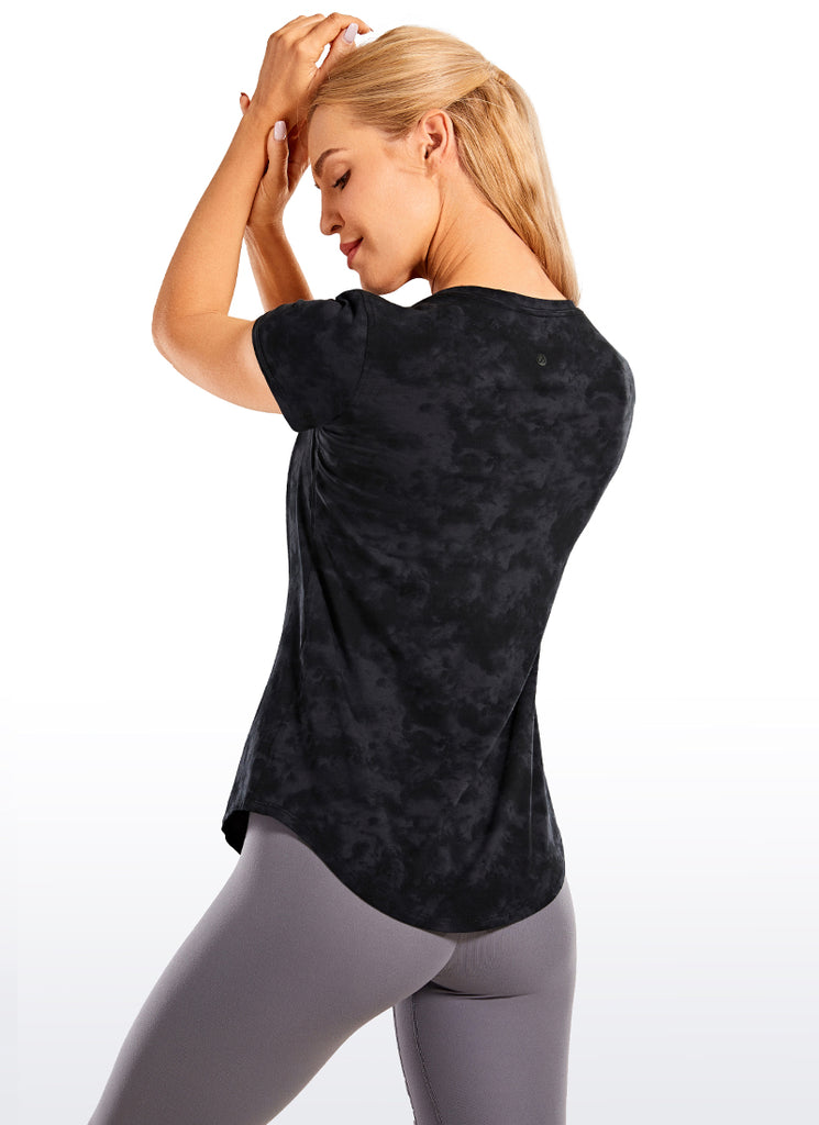 CRZ YOGA Women's Casual Relaxed Fit Shirts Pima Cotton Short Sleeves Tie Dye Smoke Ink