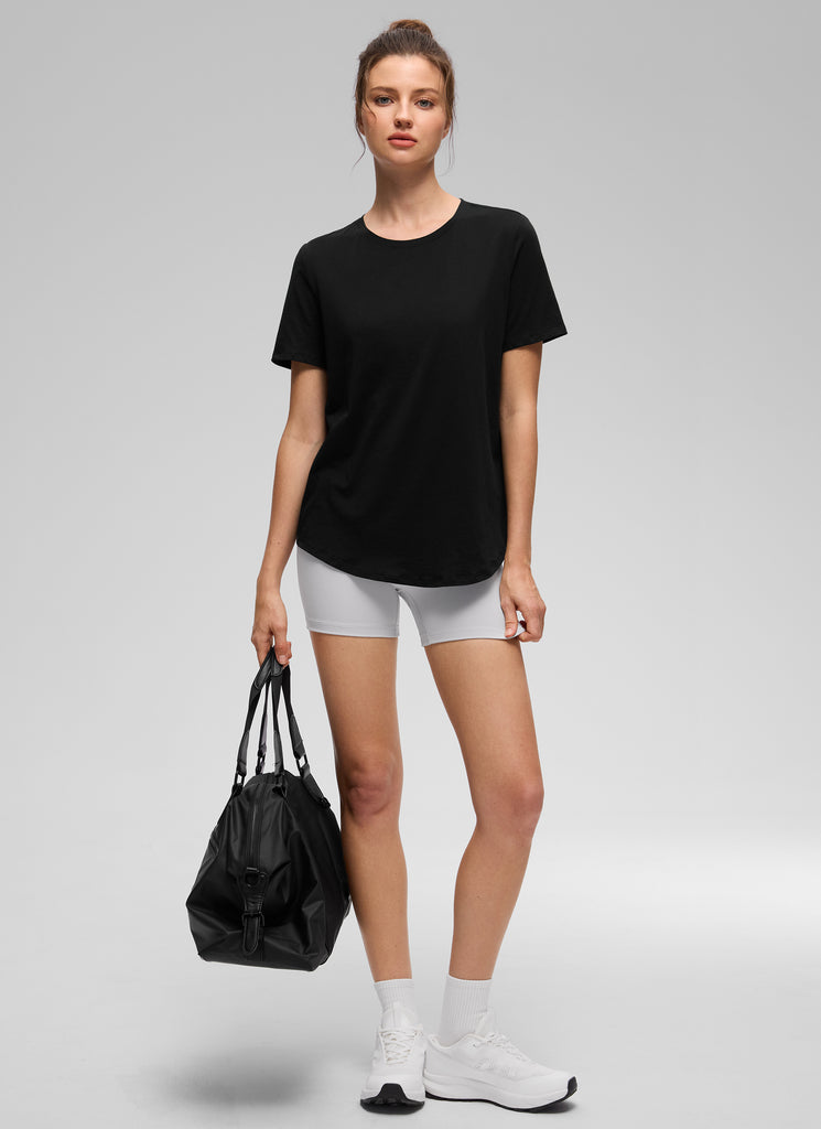 CRZ YOGA Women's Yoga Loose Fit Pima Cotton Short Sleeves Black