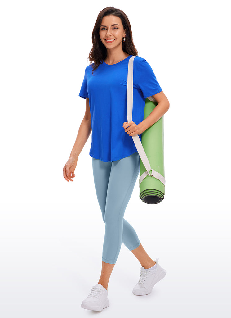 CRZ YOGA Women's Yoga Loose Fit Pima Cotton Short Sleeves White