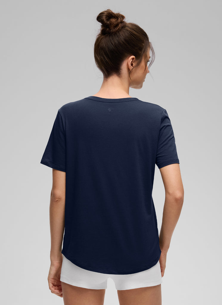 CRZ YOGA Women's Yoga Loose Fit Pima Cotton Short Sleeves Hot Fudge Brown