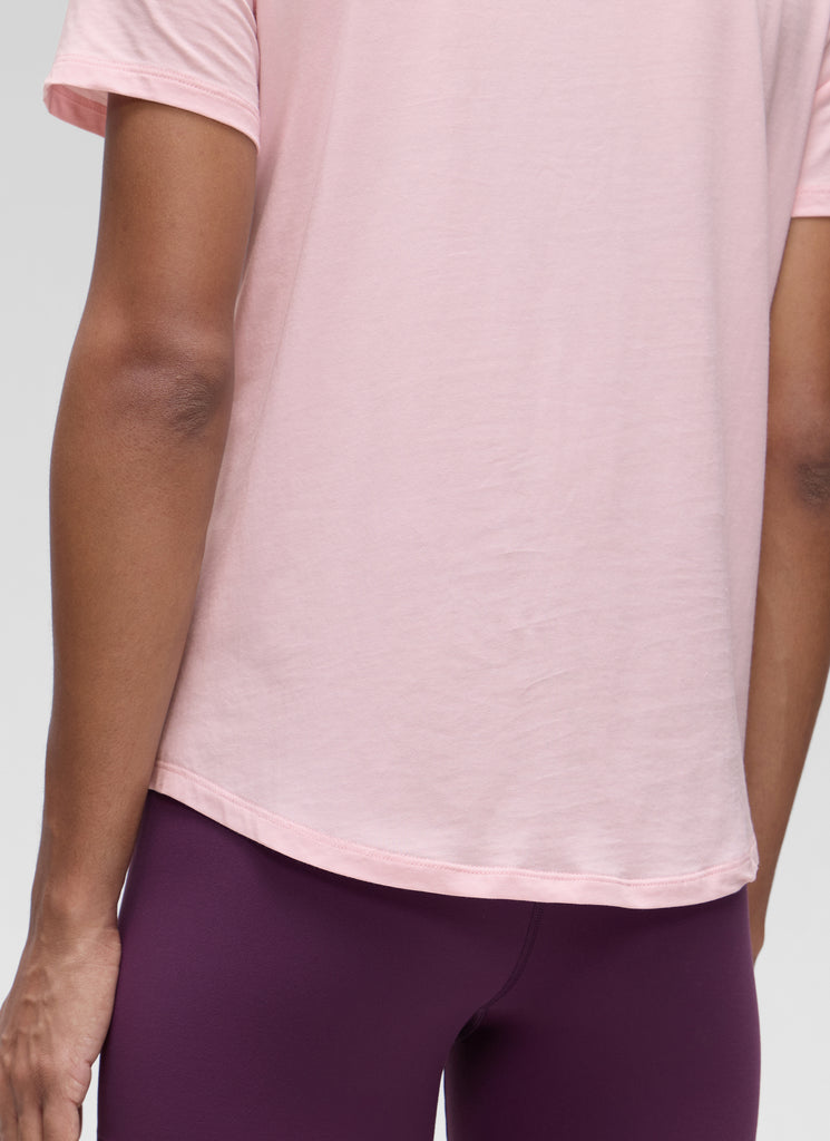 CRZ YOGA Women's Yoga Loose Fit Pima Cotton Short Sleeves Strawberry Pink