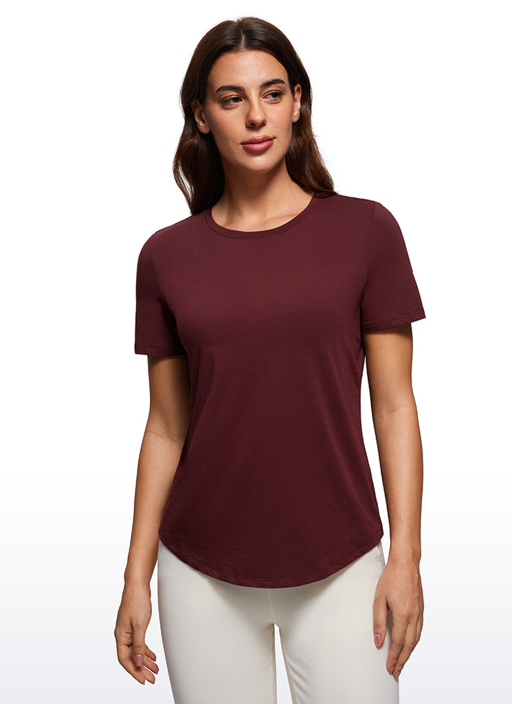 CRZ YOGA Women's Yoga Loose Fit Pima Cotton Short Sleeves Belgian Blue