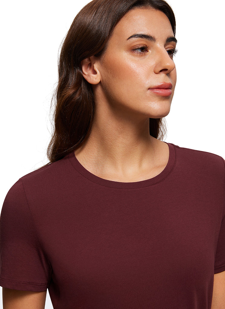 CRZ YOGA Women's Yoga Loose Fit Pima Cotton Short Sleeves Belgian Blue