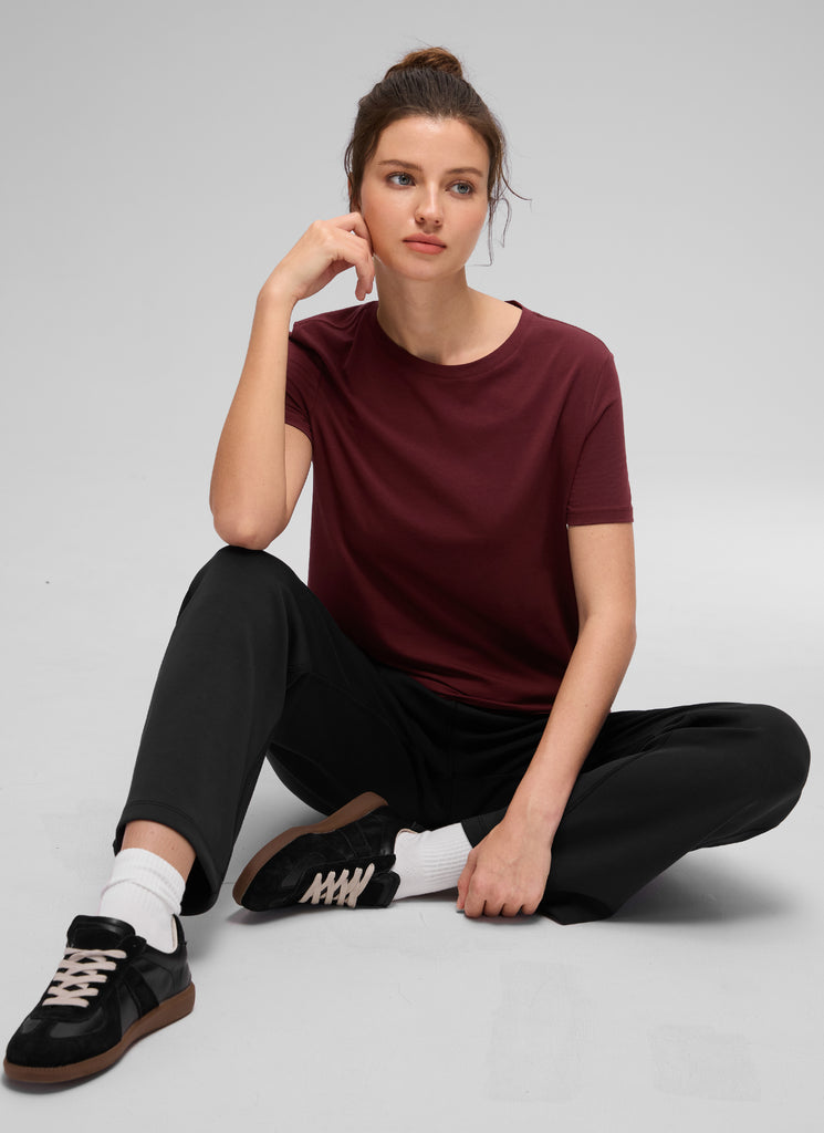 CRZ YOGA Women's Yoga Loose Fit Pima Cotton Short Sleeves Belgian Blue