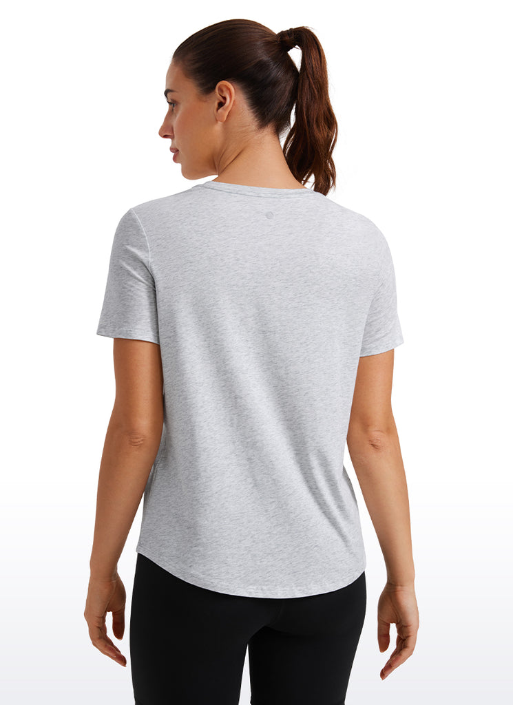 CRZ YOGA Women's Yoga Loose Fit Pima Cotton Short Sleeves Red Merlot