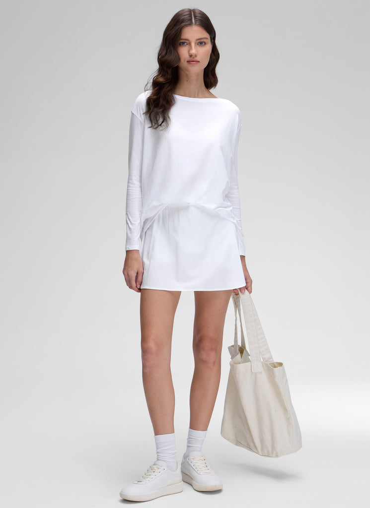 CRZ YOGA Women's Casual Loose Fit Pima Cotton Long Sleeves Boat Neck White