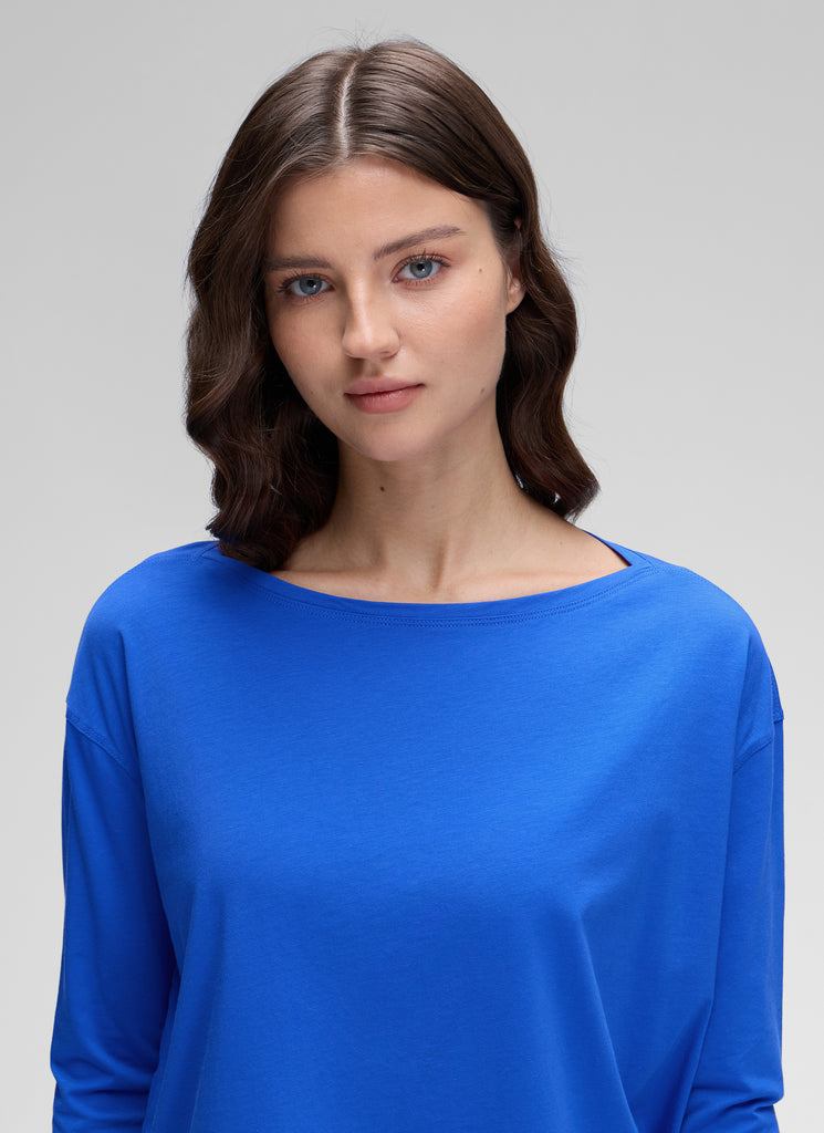 CRZ YOGA Women's Casual Loose Fit Pima Cotton Long Sleeves Boat Neck Slate Blue