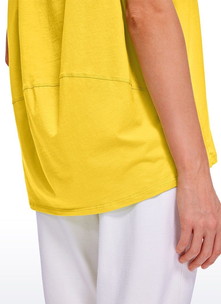 CRZ YOGA Women's Yoga Loose Fit Pima Cotton Short Sleeves Boat Neck Deep Red