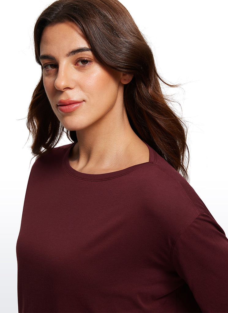 CRZ YOGA Women's Yoga Loose Fit Pima Cotton Short Sleeves Boat Neck Red Merlot