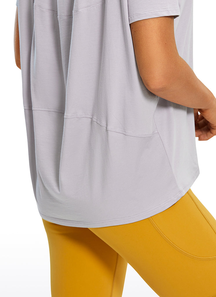 CRZ YOGA Women's Yoga Loose Fit Pima Cotton Short Sleeves Boat Neck Black