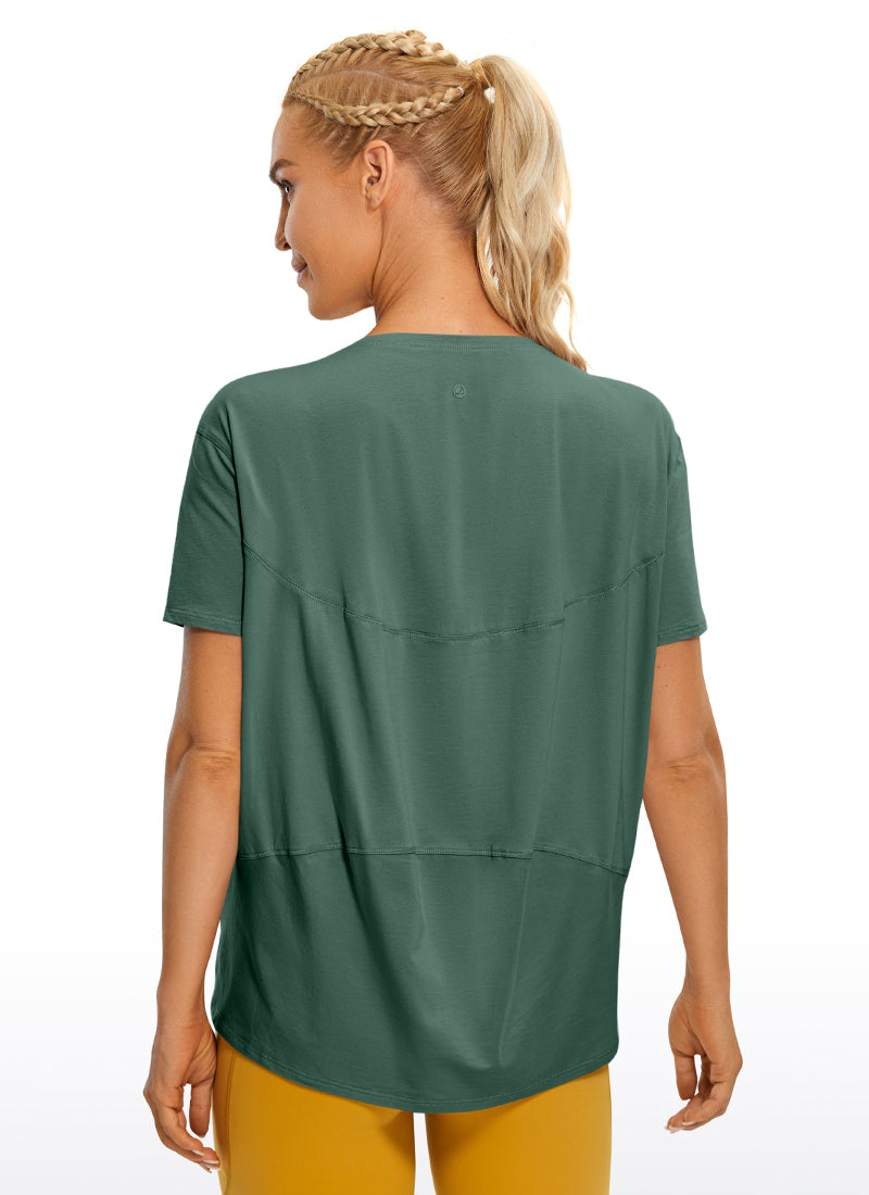 CRZ YOGA Women's Yoga Loose Fit Pima Cotton Short Sleeves Boat Neck Graphite Green