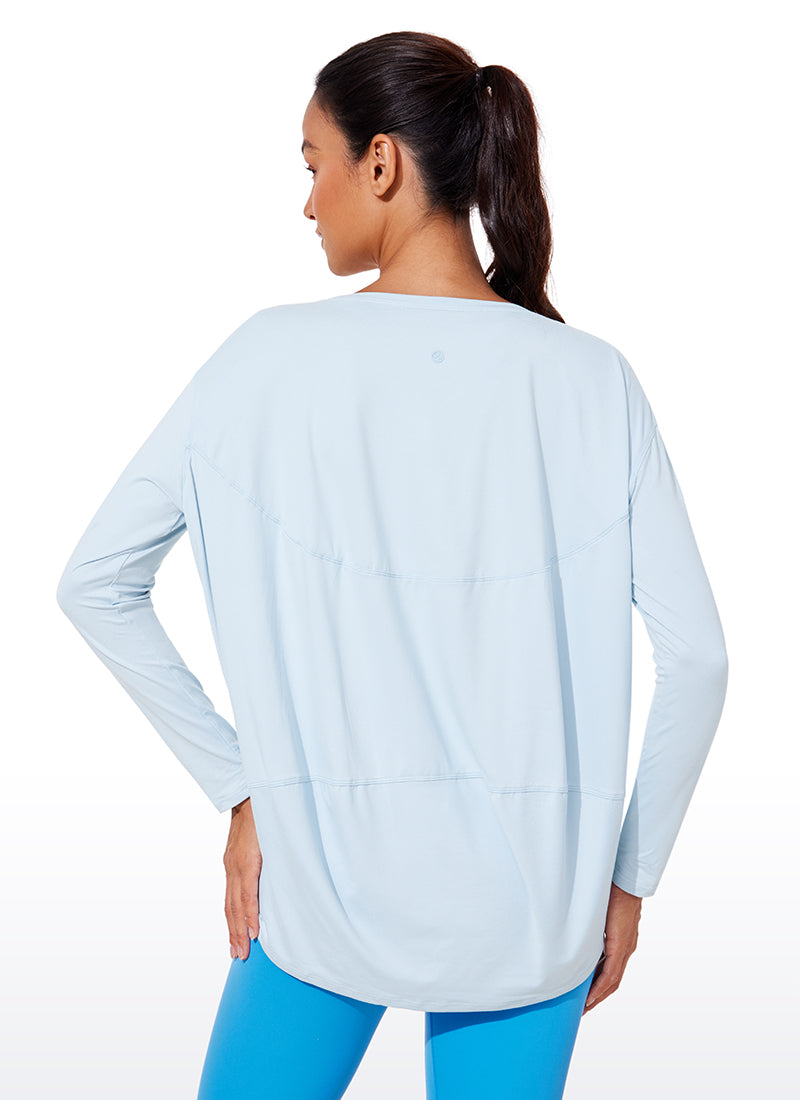 CRZ YOGA Women UPF 50+ Run Lightweight Loose Fit Long Sleeves Blue Linen