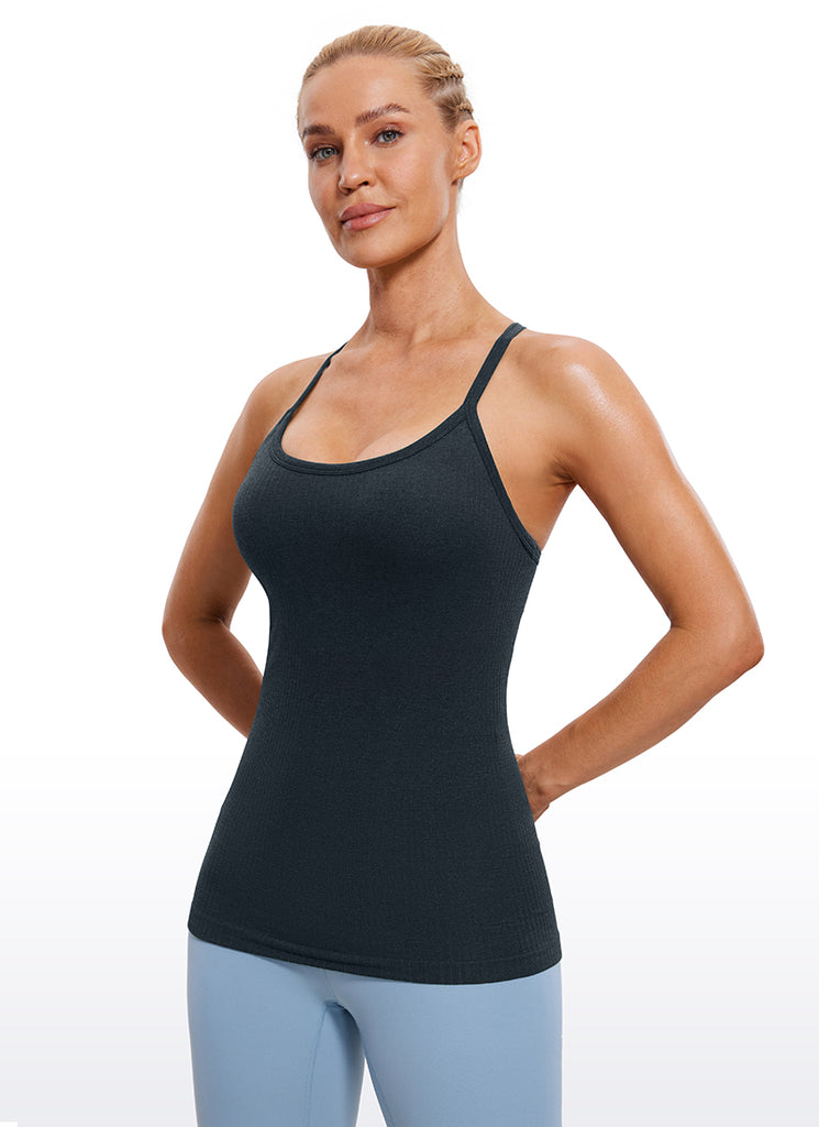 CRZ YOGA Women's Yoga Slim Fit Tops Seamless Built-in Bra Tank Y-back Dark Grey